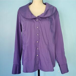 Soft Surroundings Purple Moldable Layered Collar Long Sleeve Button Up Shirt